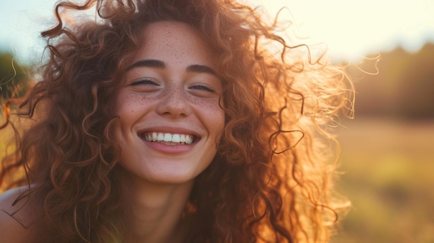 Foto schönes mädchen mit welligem haar lächelt und genießt das klima