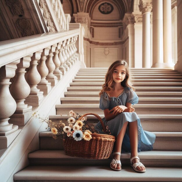 Schönes Mädchen sitzt auf der Treppe