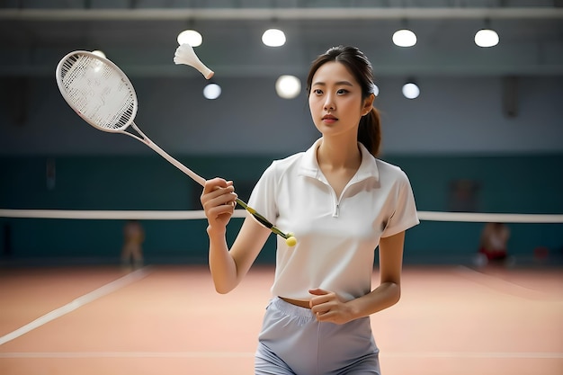 Schönes Mädchen spielt Badminton ai Bild