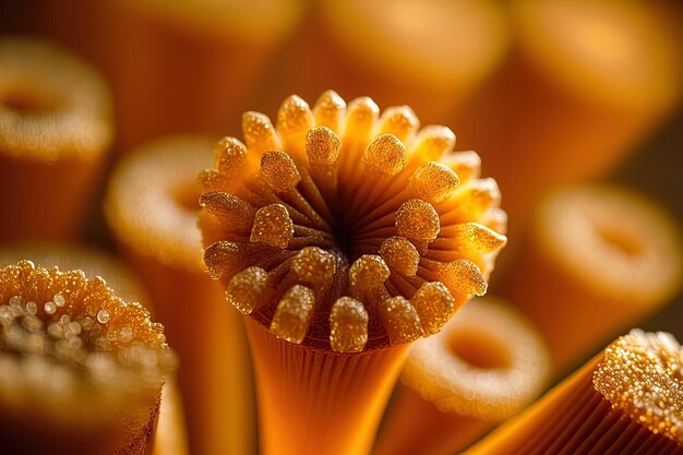 Schönes Makro aus goldenem Rohrzucker, das sich ideal für einen Hintergrund eignet