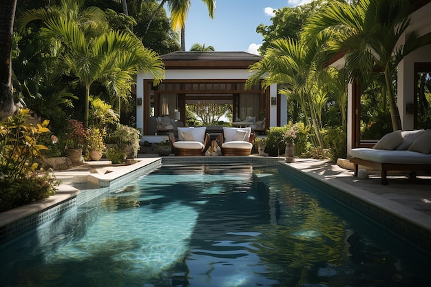 Foto schönes privates schwimmbad in einer atemberaubenden villa