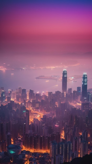 Schönes rosafarbenes Himmelssonnenlicht über der Stadt Generative KI