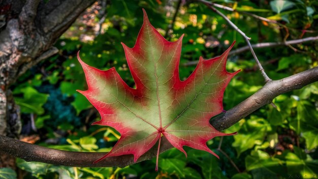 Schönes rot-grünes Ahornblatt auf einem Baum