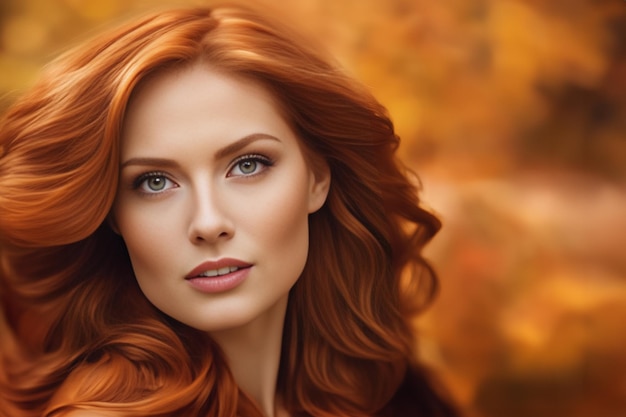 schönes rothaariges Mädchen vor dem Hintergrund einer Herbstlandschaft Herbstmädchen