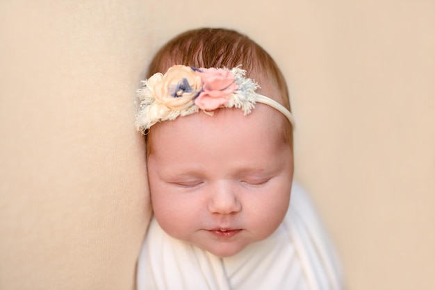 Schönes schlafendes Baby der Nahaufnahme Neugeborenes Mädchen schläft auf einer Decke