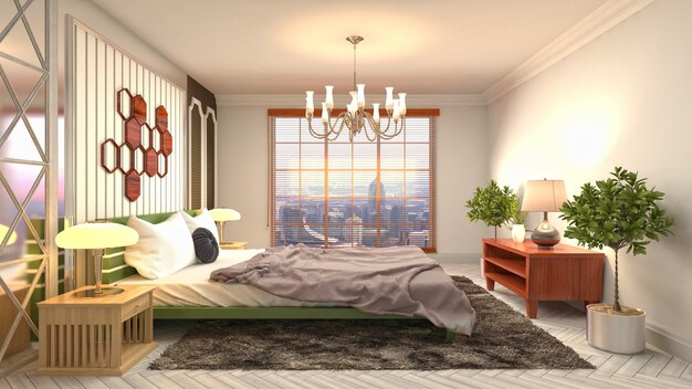 Schönes Schlafzimmer Interieur in 3D-Rendering-Illustration