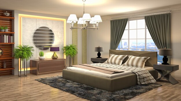 Schönes Schlafzimmer Interieur in 3D-Rendering-Illustration