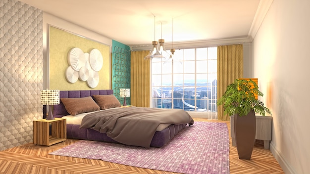 Schönes Schlafzimmer Interieur in 3D-Rendering-Illustration