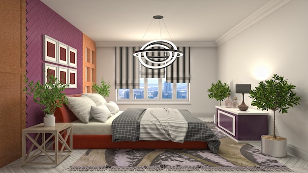 Schönes Schlafzimmer Interieur in 3D-Rendering-Illustration