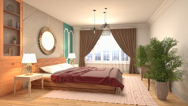 Schönes Schlafzimmer Interieur in 3D-Rendering-Illustration