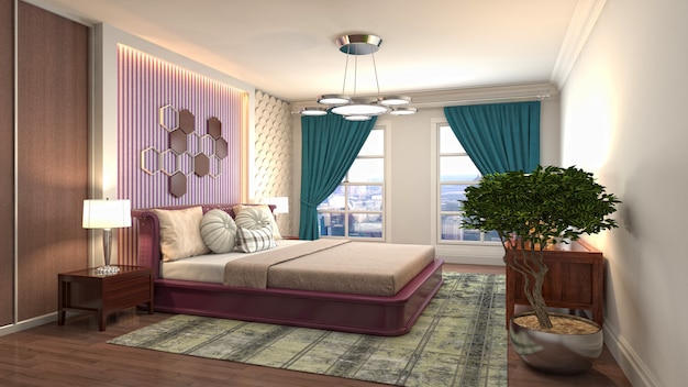 Schönes Schlafzimmer Interieur in 3D-Rendering-Illustration