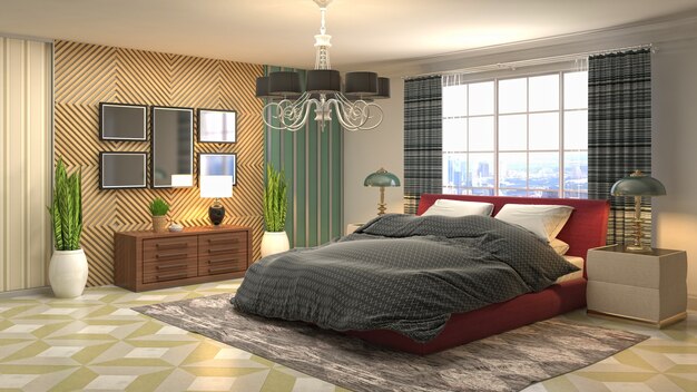 Schönes Schlafzimmer Interieur in 3D-Rendering-Illustration