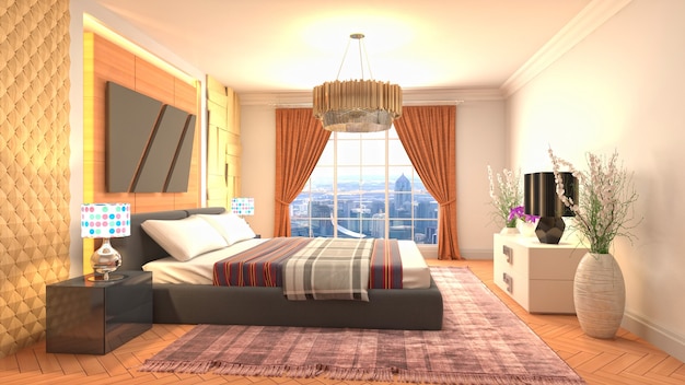 Schönes Schlafzimmer Interieur in 3D-Rendering-Illustration