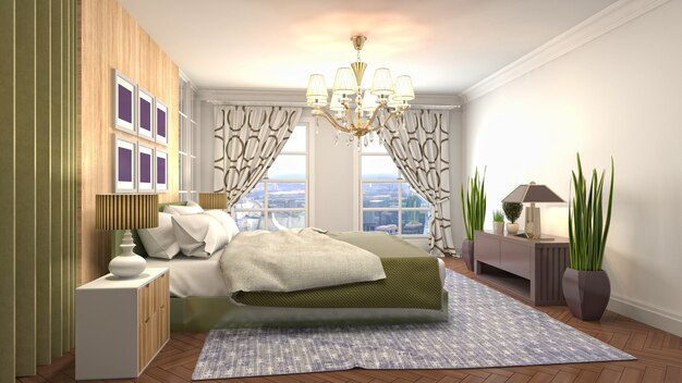 Schönes Schlafzimmer Interieur in 3D-Rendering-Illustration