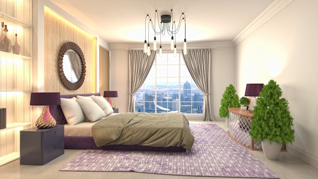 Schönes Schlafzimmer Interieur in 3D-Rendering-Illustration