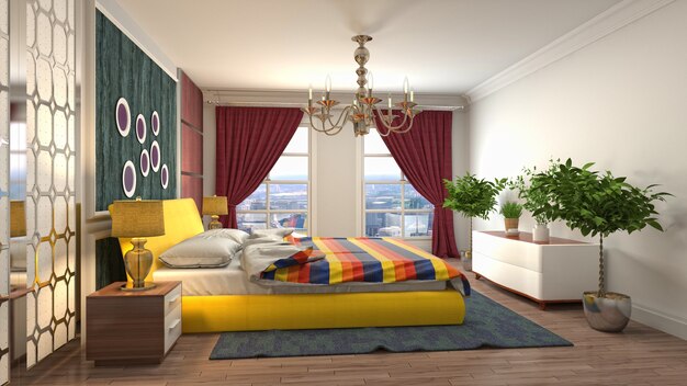 Schönes Schlafzimmer Interieur in 3D-Rendering-Illustration