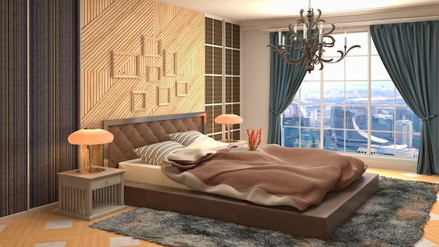 Schönes Schlafzimmer Interieur in 3D-Rendering-Illustration