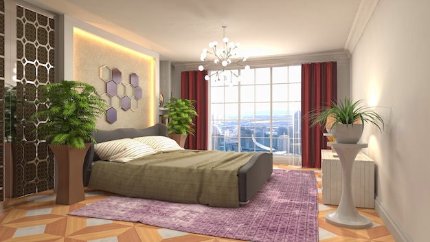 Schönes Schlafzimmer Interieur in 3D-Rendering-Illustration