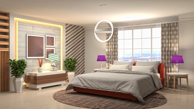 Schönes Schlafzimmer Interieur in 3D-Rendering-Illustration