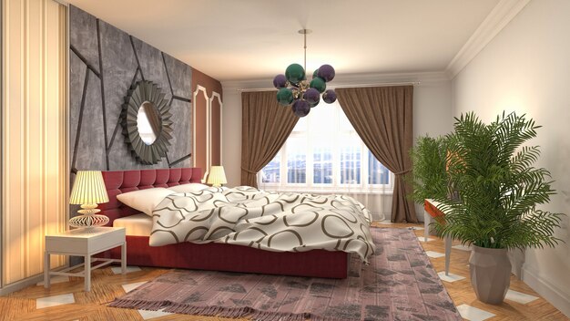 Schönes Schlafzimmer Interieur in 3D-Rendering-Illustration