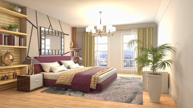 Schönes Schlafzimmer Interieur in 3D-Rendering-Illustration