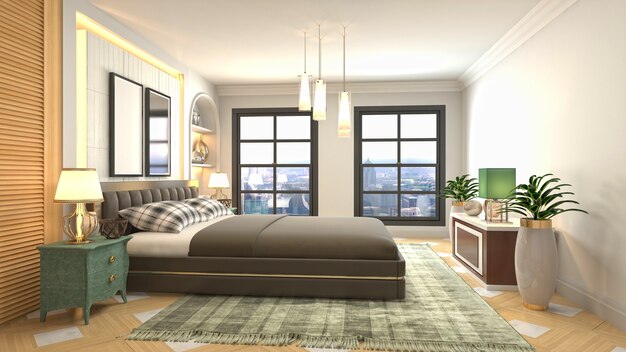 Schönes Schlafzimmer Interieur in 3D-Rendering-Illustration