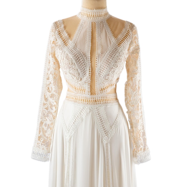 Schönes und elegantes Abendkleid der Frauen auf einem weißen Hintergrund