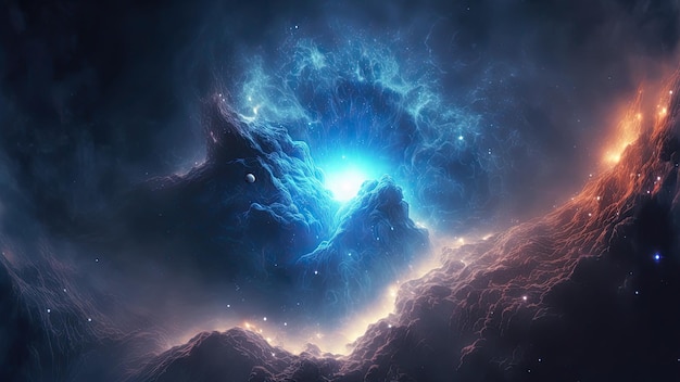 Schönheit der Galaxie Nebel Raum Fantasie Hintergrundbild. Generative KI.