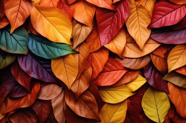 Schönheit des Herbstes mit Herbstlaubhintergrund Eine lebendige Palette bunter Blätter Generative KI