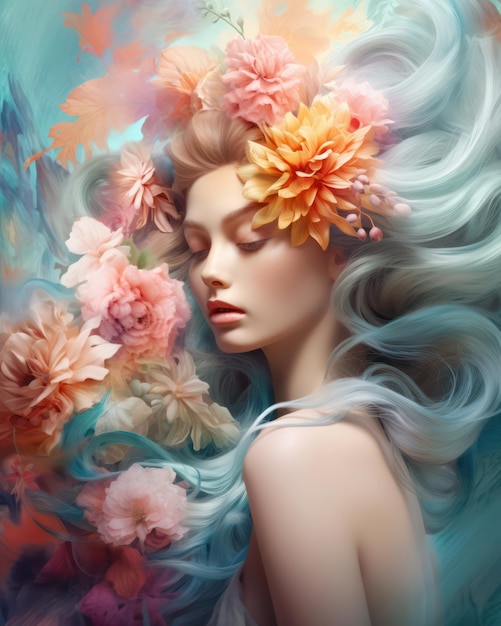 Schönheit Frühling Ein Blumenporträt einer wunderschönen jungen Dame mit einem rosa Rosenkranz im Haar Eleganz und Weiblichkeit in einer märchenhaften Mode