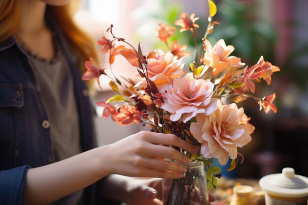 Schönheit herstellen Geschicklich Blumen zusammenfügen, um einen bezaubernden und herzlichen Blumenstrauß zu schaffen