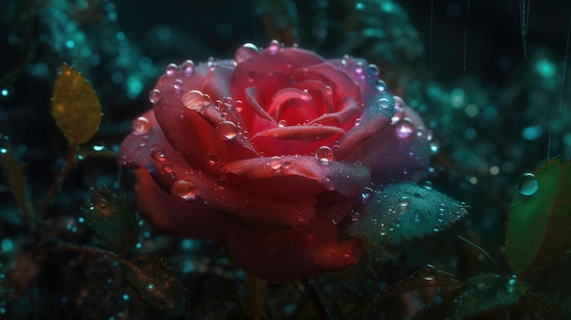 Schönheit rote Rose im magischen Feenwald