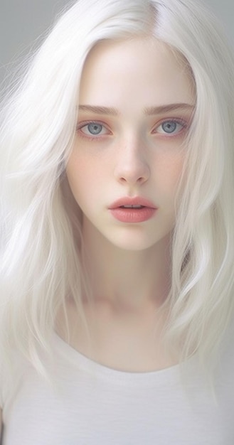 Schönheitsbild eines Albino-Mädchens, das im Studio posiert Konzept über Körperpositivität, Vielfalt und Mode schönes Porträt eines blonden Mädchens