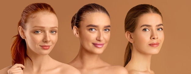 Schönheitsporträt attraktiver junger Frauen mit natürlichem Makep-Banner