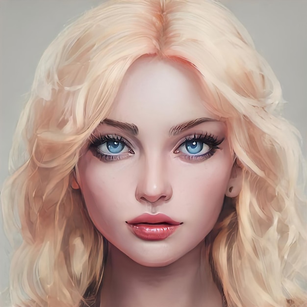 Schönheitsporträt des Haares der blonden Frau. Schönes blondes gefärbtes Haar eines Mädchens. Nahaufnahme des Gesichts, schönes Make-up. Illustration