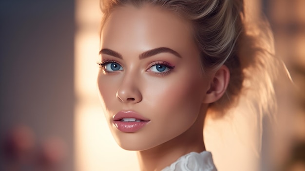 Schönheitsporträt einer Frau, Gesicht, Make-up, Augen, Marketingunternehmen, junge und frische Models, professionelles Lidschatten-Make-up, moderne Schönheitstrends, Naturkosmetik