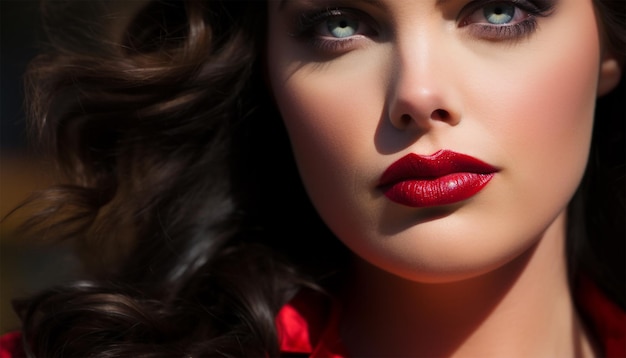 Schönheitsproduktkonzept Schönheitsfrau Porträt Professionelles Make-up für Brunette Roter Lippenstift Rauchig