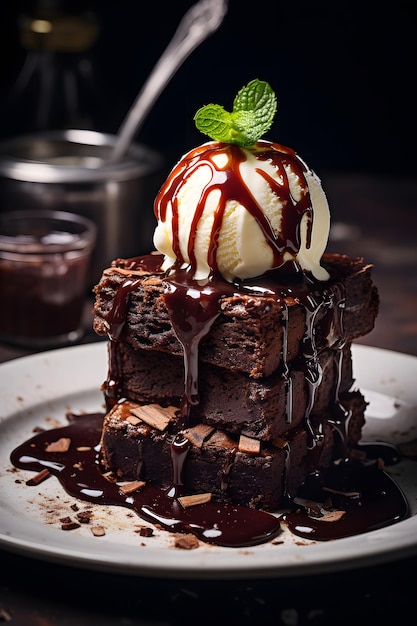 Schokoladen-Brownie mit Vanilleeis