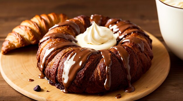 Schokoladen-Croissant-Rundgebäck mit Sahne