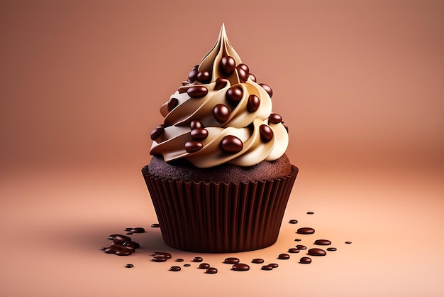 Foto schokoladen-cupcake-kuchen auf hellem hintergrund erzeugt ai