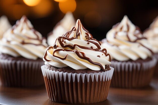 Schokoladen Cupcakes mit einem Wirbel von Creme Generative AI