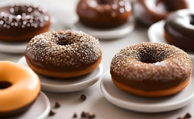 Schokoladen Donuts auf einem weißen Tisch