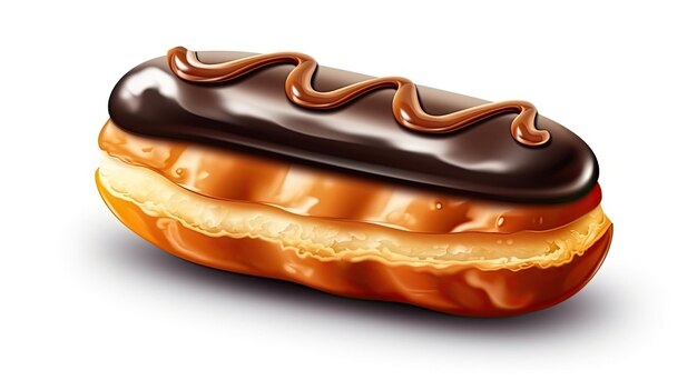 Foto schokoladen-eclair mit pudding-creme-illustration süßes dessert mit schokoladenglaze generative ai