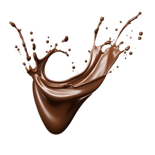 Schokoladen-Foto-Splash isoliert auf weißem Hintergrund Flüssigkeit oder Farbe gießen