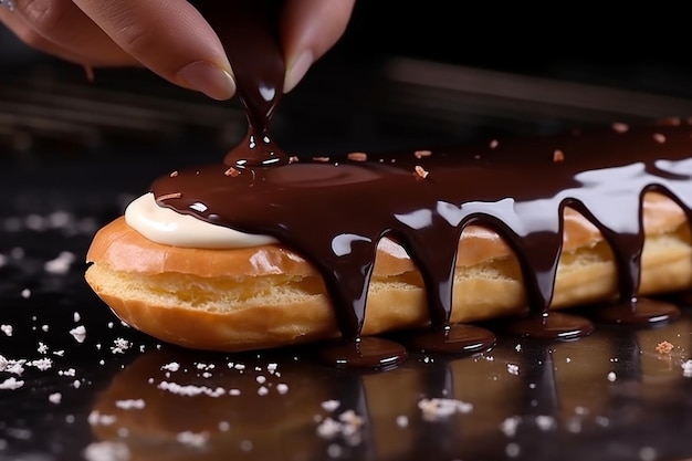 Schokoladen-Ganache auf Eclairs