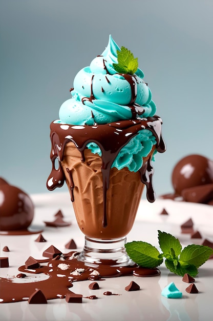 Schokoladen-Minze-Eis mit Schokoladenspritzer