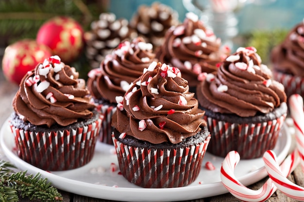 Schokoladen-Pfefferminz-Cupcakes mit Zuckerrohr
