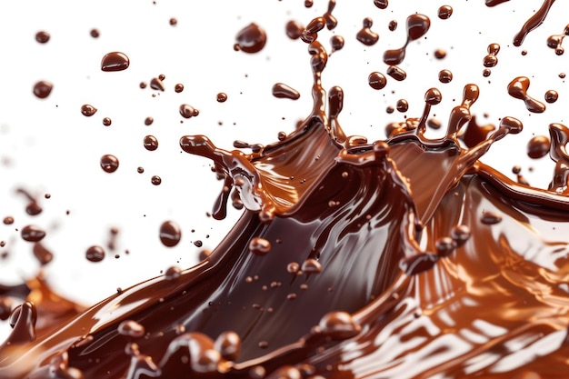 Schokoladen-Splash in der Mitte, isoliert auf weißem Hintergrund