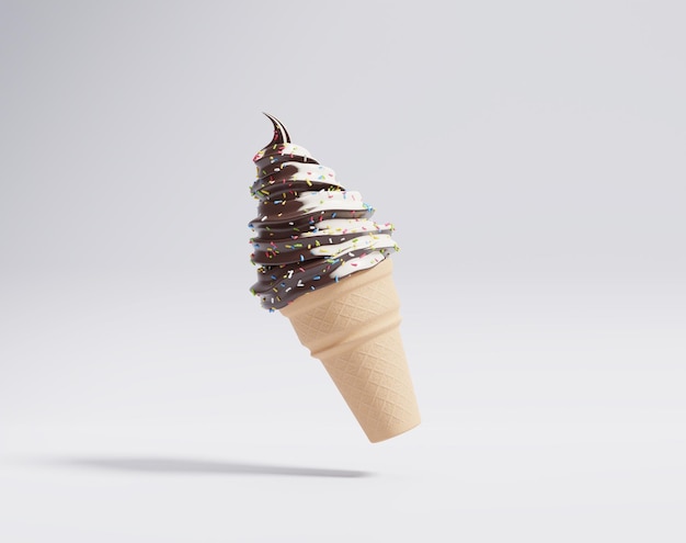 Schokoladen-Weichkegeleis Eiscreme in Waffelkegel 3D-Rendering 3D-Illustration