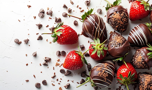 Schokoladenbedeckte Erdbeeren auf weißem Hintergrund